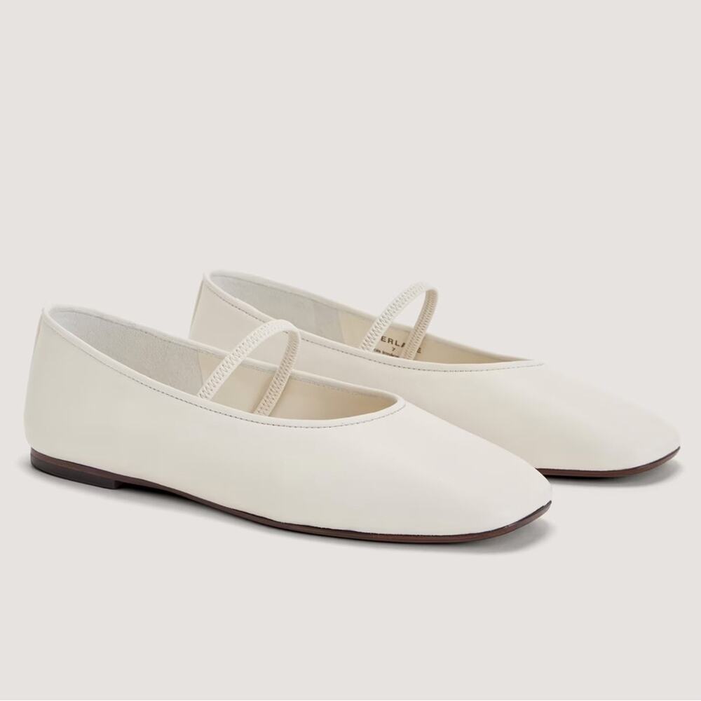 Everlane The Day Mary Jane Flats Size 10 Canvas White Leather Ballet Flats NEW